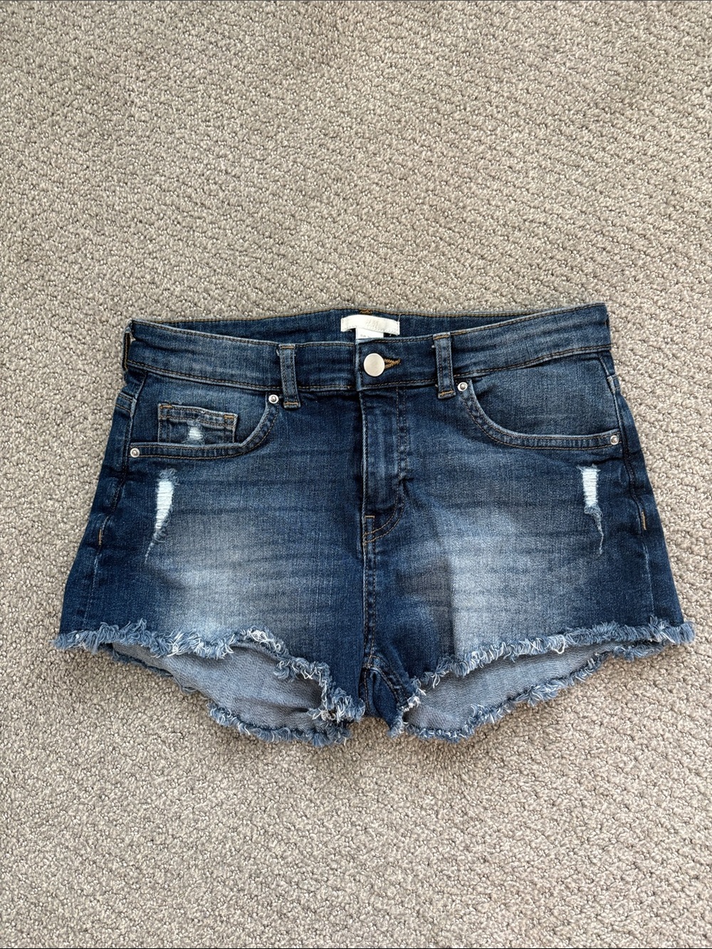 H&M Blue Distressed Frayed Hem Denim Shorts